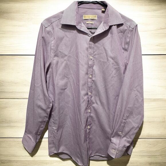 Michael Kors Men’s Slim Fit Non-Iron Dress Shirt‎ Purple Striped - Size 15 32/33 - Picture 1 of 5
